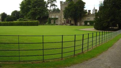 Black powder coated Estate Fencing with Hexagonal wire netting