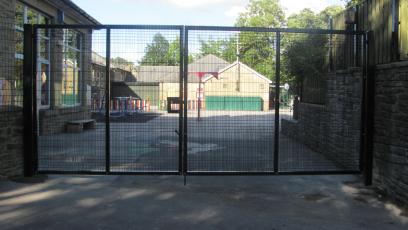 Black powder coated security style mesh gates 