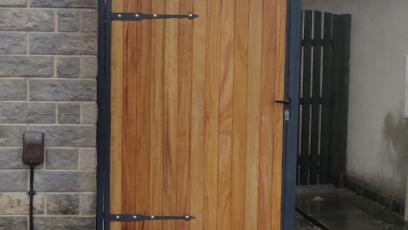 Iroko boarded hand gate
