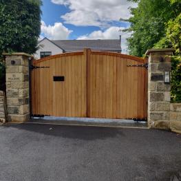 Broughton iroko double leaf pair including letterbox 
